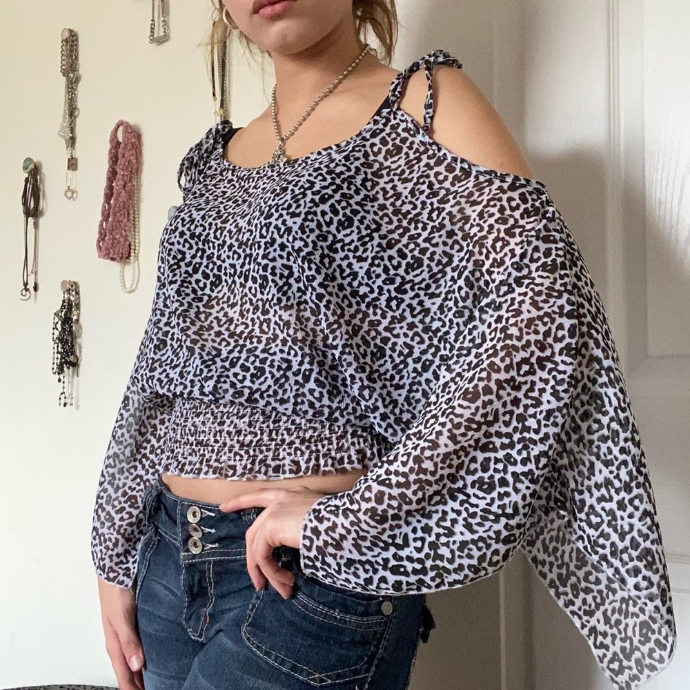 Guess Black and White Leopard Print Blouse